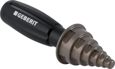 A tool with a black handle and a conical, stepped metal head.