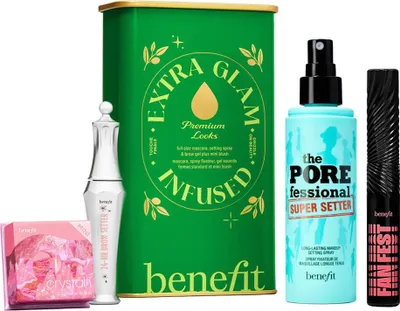 Immagine prodotto di Benefit Extra Glam Infused Giftset Porefessional Super Setter Spray 120ml/Fan Fest Mascara 8,5g/24hrBrowSetter 7ml/Crystah BOP Bronzer e Blush 2,5g 138 ml
