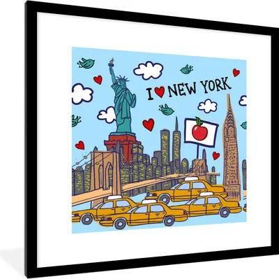 Produktbild von MuchoWow® MuchoWow® Gerahmtes Poster New York - Zeichnung - Brücke 40x40 cm - Poster mit zchwarzem Bilderrahmen - Poster - Plakat im Rahmen