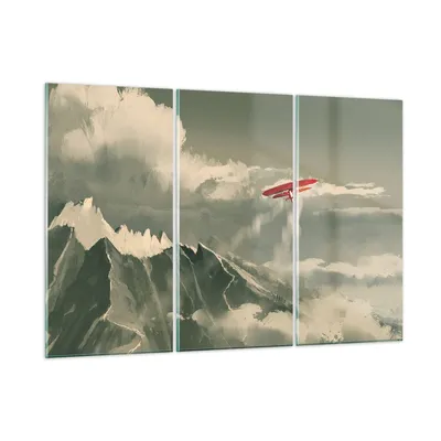 Produktbild von Bilder auf glas - 3 Teile - Rot Flugzeug Berge - 165x110cm - Glasbilder - Wandbilder - Bilder - zum Aufhängen bereit - Wanddekoration aus Glas - Glas Bilder - Wandbild auf Glas - GCE165x110-4854