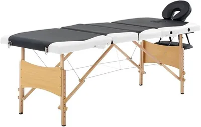 Produktbild von Klappbare Massageliege mit Holzgestell 4 Zonen höhenverstellbar, tragbar, mobil, faltbar, mit Kopfstütze und Armauflage für, Kosmetik, Spa, Wellness und Physiotherapie