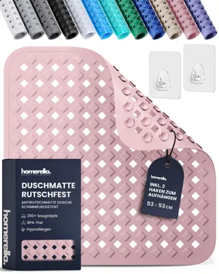 Image de Tapis de douche antidérapant homerella, 53x53 cm, tapis de douche antidérapant avec 2 crochets – Rose