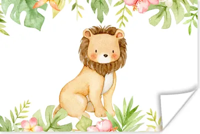 Produktbild von MuchoWow® Poster Löwe - Dschungel - Pflanzen - Blumen 90x60 cm - Schlafzimmer