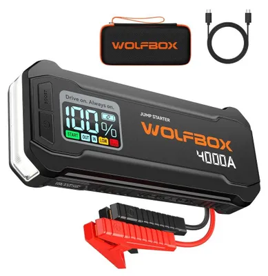 Zdjęcie produktu dla JS24 – Urządzenie do rozruchu silnika samochodowego – 12 V – prąd szczytowy 4000 A – powerbank 24 000 mAh – dwukierunkowe szybkie ładowanie – dioda LED SOS – kolor czarny