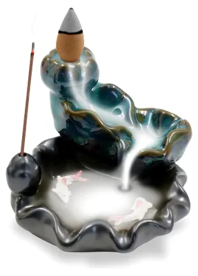 Produktbild von Keramik-Räuchergefäß, Wasserfall-Räucherstäbchenhalter, Räucherkegel-Brenner für Rückfluss-Räucherstäbchen, Aromatherapie-Dekoration, Büro- und Heimdekoration (blau)