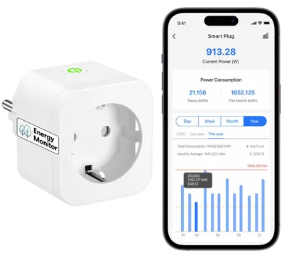 Produktbild von Meross WLAN Steckdose mit Strommessung, 16A, Smart Plug mit Zeitschaltuhr, Fernbedienung, 1 Stück