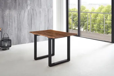 Produktbild von Esstisch Baumkante massiv Akazie nussbaum 120 x 80 U-Gestell schwarz LUBIN