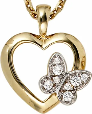 Produktbild von JOBO Anhänger Herz Schmetterling 333 Gold Gelbgold teilrhodiniert 8 Zirkonia
