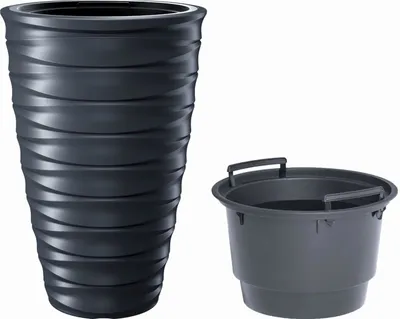 Produktbild von Freze Blumentopf mit Innentopf für Innen- und Außenbereich UV-Beständig Frostbeständig Rund Kunststoff (Ø 383mm, Anthrazit )
