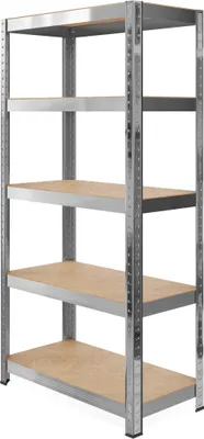 Produktbild von GREGMAN Tower 1.0 | Lagerregal Schwerlastregal Kellerregal Werkstattregal Standregal | 150 x 75 x 30 cm | 5 verstellbare Ablagen MDF | Silber