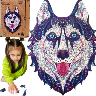 Obrázek produktu pro Dřevěné ekologické puzzle 123 Snow husky A3