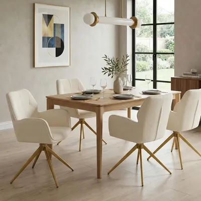 Produktbild von okwish Esszimmerstuhl Drehstuhl 2er Set mit Armlehnen und Rückenlehne Küchenstuhl Für Esszimmer Cremeweiß