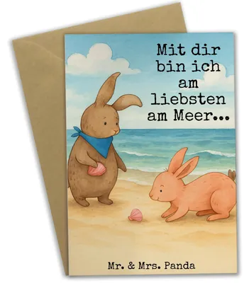 Produktbild von Mr. & Mrs. Panda Grußkarte Hasen Muschel Design - Weiß - Geschenk, hochzeitskarten, Muscheln, Meer, Freundin, einladungskarten, vatertagskarte, Freundinnen, Strand