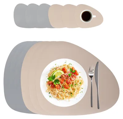 Platzdeckchen-Set 6-tlg., grau/beige, Kunstleder, 30x40,5 cm