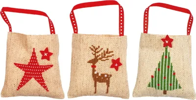 Produktbild von Vervaco Tütchen Kreuzstich Set "Weihnachten" 3er Set, Zählmuster, 9x9cm