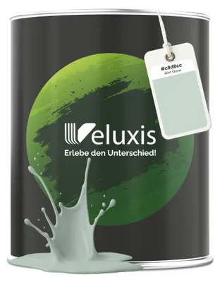 Produktbild von Wandfarbe Grün Mintgrün Hellgrau Matt Innenfarbe – Deckkraft Klasse 1, VOC-frei, Ohne Grundierung, Tropfarm – Wohnzimmer & Schlafzimmer – 2,5L – Veluxis (Mint Stone)