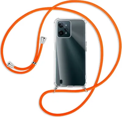 Produktbild von Handykette Backcover-Schutzhülle mit Band (Metall silberfarben) für Realme C31 - neonorange