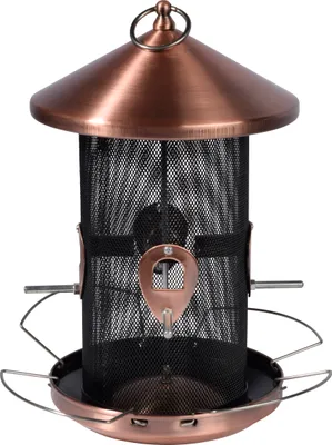 Produktbild von dobar XXL Futterspender mit Gitterröhre, Futtersäule zum Aufhängen, 20 x 20 x 32 cm, Metall, Kupfer