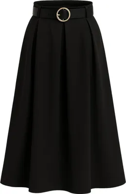 Produktbild von 430_Mississhop Damen A-Linien-Rock Eleganter Faltenrock mit Gürtel – mittellang Gr. 36-40  Schwarz
