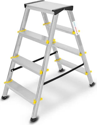 Produktbild von Zweiseitige Aluleiter 4 Stufen Klappleiter Haushaltsleiter 150kg