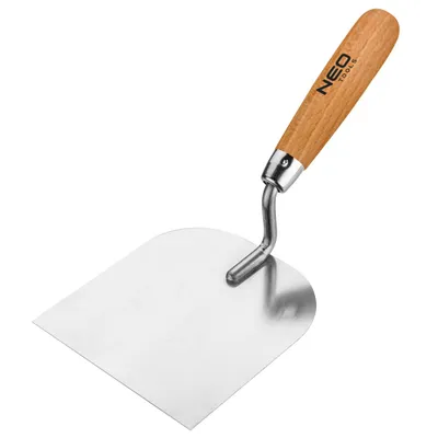 Obrázek produktu pro NEO TOOLS Štukatérské hladítko Dřevěná rukojeť 120 mm ve tvaru podkovy s rovným krkem | Nerezové hladítko