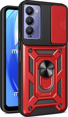 Produktbild von Hülle für Tecno Camon 18 / Camon 18 P mit Ring Ständer Halter Dia Kameraschutz TPU PC Hybrid Handyhülle Rot