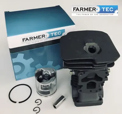 A product shot of a chainsaw cylinder kit on a plain background.