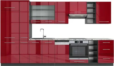 Produktbild von Küchenzeile Vicco Fame-Line Bordeaux Hochglanz/Anthrazit 355 cm , AP Marmor, Model 49280