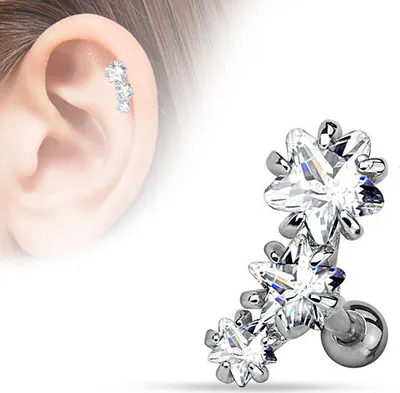 Produktbild von Tragus Cartilage Helix Ohr Knorpel Piercing „3 Sterne“ Clear