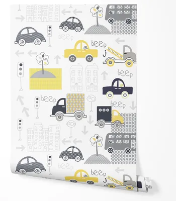 Immagine prodotto di Carta da parati in tessuto non tessuto auto città grigio giallo motivo 5m x 0.5m