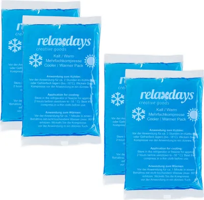 Image de Coussins réfrigérants Relaxdays, lot de 4, compresses chaudes et froides, 9 x 15 cm, premiers secours, compresses réfrigérantes en gel réutilisables, bleu