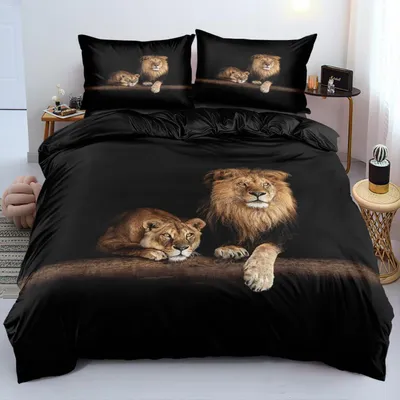 Produktbild von Bettwäsche-Set 4-teilig 135x200 cm Schwarz Mikrofaser 3D-Druck 2 Kissenbezüge 80x80 cm