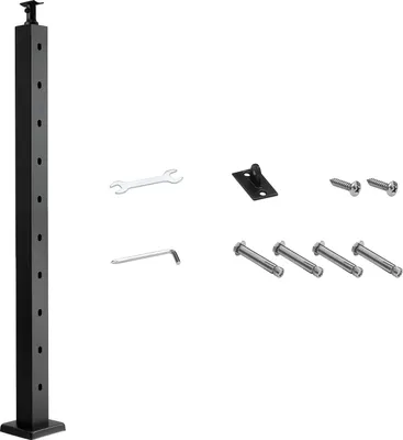 Image de Poteaux de garde-corps à câbles SucceBuy, 914 x 50,8 x 50,8 mm, poteaux avec trous pré-percés à 30°, acier inoxydable SUS304, support courbé, adaptés aux mains courantes et balustrades, noir