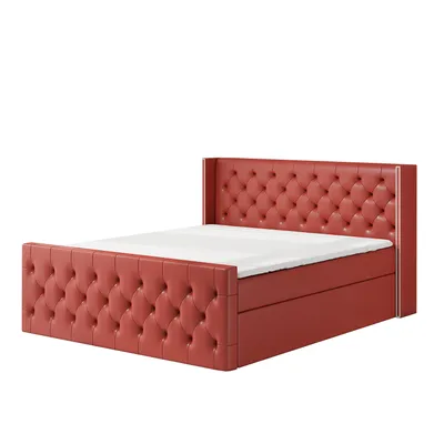 Produktbild von Boxspringbett GRO 140x200 mit 2 Bettkästen, Bonell-Matratze und Topper. Farbe: Rot