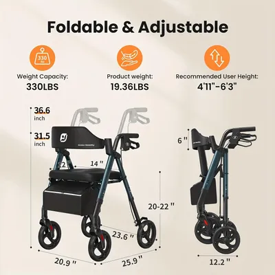 Productafbeelding van Rollator - Wandelwagen - Looprek - Mobiliteitshulpmiddel - Loophulp - Opvouwbaar - Lichtgewicht Aluminium