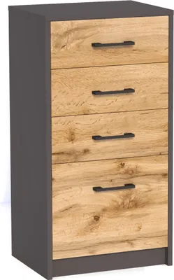 Produktbild von Kommode mit 4 Schubladen mit matter Oberfläche, Kommode 45cm breit Holz Schrank Kommode mit Schubladen Sideboard Highboard graphit Eiche