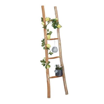 Immagine prodotto di Scala decorativa Relaxdays, altezza 150 cm, scala da giardino in legno, 4 pioli, castagno, realizzata a mano, scala per asciugamani e vestiti, naturale