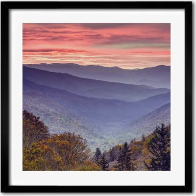 Produktbild von Bild - 50 cm x 50 cm - MDF - Rahmen, Wandkunst - Sonnenuntergang Berge