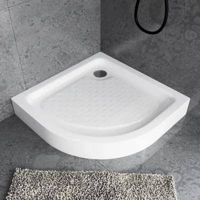 Produktbild von ECOLAM Duschwanne BEN 90x90 x 15 cm Tiefe 5 cm Siphon + Silikon mit Antirutschoberfläche | Viertelkreis Brausewanne Dusche weiß Acryl