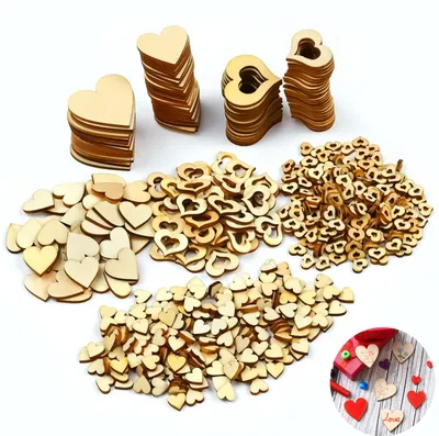 500 Holzherzen zum Basteln, 4 Größen, 1-4 cm, Kiefernholz, natur