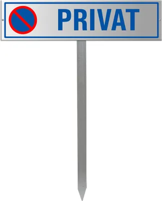 Produktbild von Parkplatzschild Privat - Aluminium silber eloxiert 400x100 mm + Erdspiess
