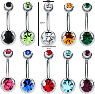 Obrázek produktu pro Piercing do pupíku s drahými kameny různé barvy nerezová ocel stříbrná světle zelená