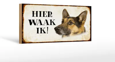 Produktbild von Holzschild Spruch 27x10cm holländisch Hier Waak ik Schäferhund