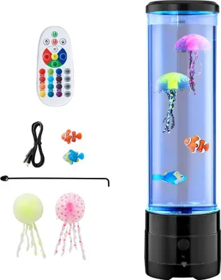 Produktbild von Lavalampe 382mm mit schwimmenden Quallen - Blasenlichtlampe - 16 Farbeffekte