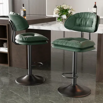 Produktbild von Set aus 2 Barhocker – Ergonomische Barstühle mit Rückenlehne und Kunstlederoberfläche