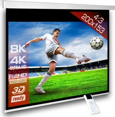 Produktbild von 4:3 SlenderLine Heimkino Beamerleinwand Motorleinwand 200 x 165 (194x145)cm / Gehäuselänge 230 cm / FULL HD / 3D / 4K / HDTV / inkl. Funkfernbedienung