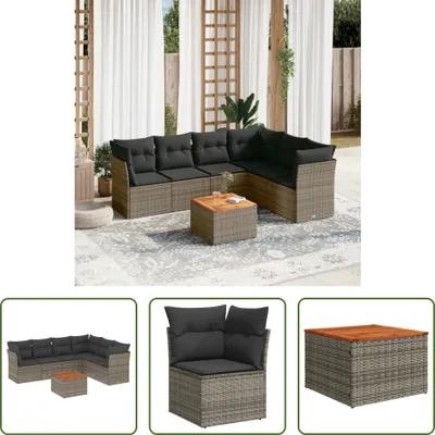 Produktbild von The Living Store 7-tlg. Garten-Sofagarnitur mit Kissen Grau Poly Rattan
