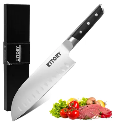 Santoku-Messer 7 Zoll, Full-Tang, Pakkaholz, geschmiedeter Stahl