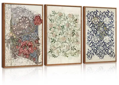 Produktbild von 3er Set Leinwand Wandkunst Abstrakt Blumen Vintage 30x40cm