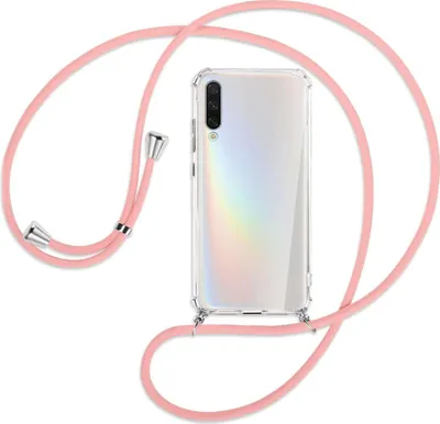 Produktbild von Handykette Backcover-Schutzhülle mit Band (Metall silberfarben) für Xiaomi Mi A3 / Mi CC9e - rosa